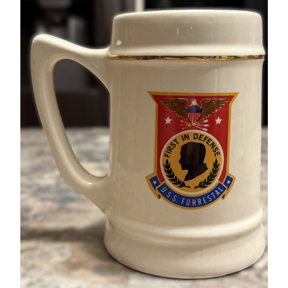 USS Forrestal CV-59 First in Defense Ceramic Mug Mil-Art China Vintage